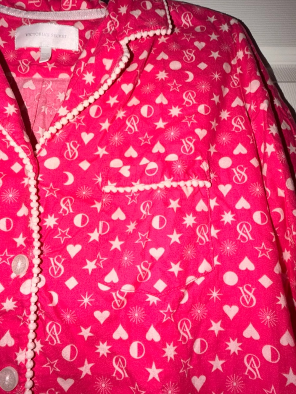 Y2K Victoria’s Secret Pink Pajama Set Hearts Stars VS Logo Medium Short - Picture 4 of 10
